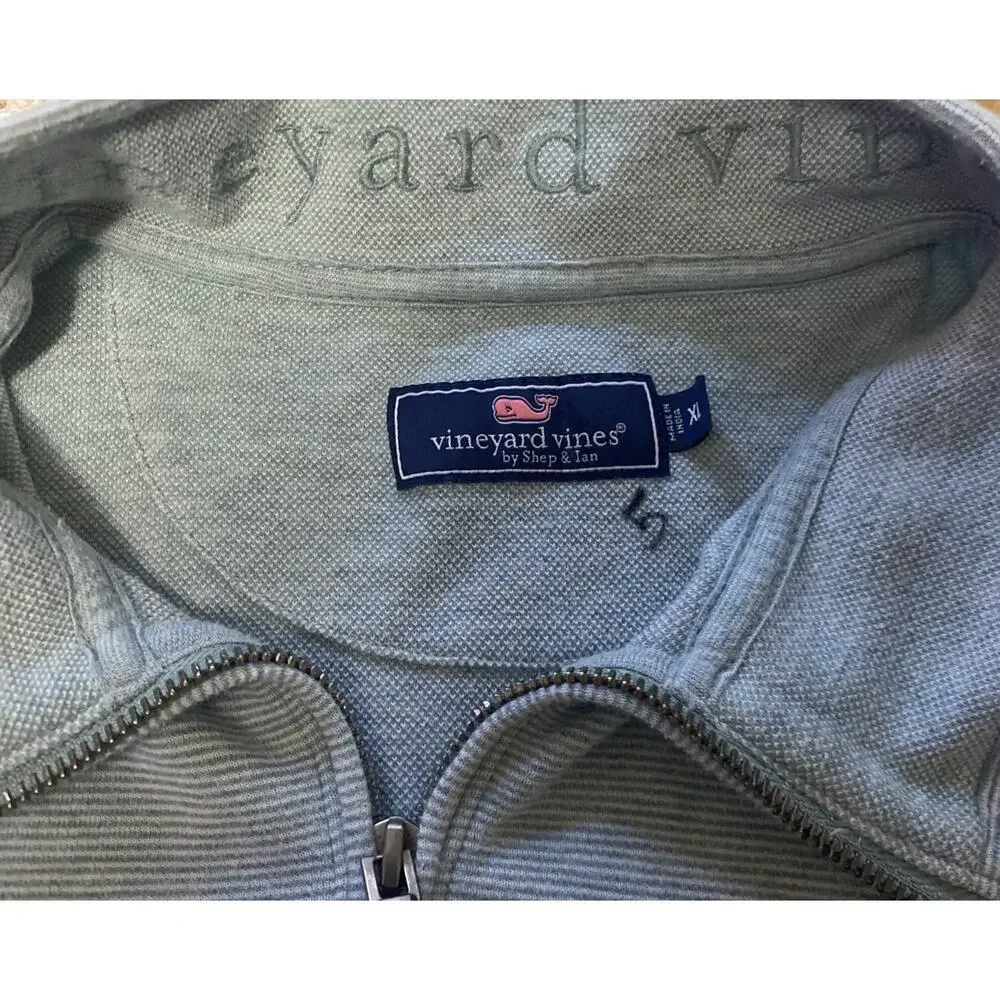 Vineyard Vines Mens XL Saltwater 1/4 Zip Pullover Light Blue Striped Sweater